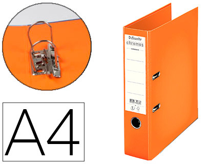 Classeur levier esselte chromos plus a4 polypropylène griffes blocage dos 80mm grand porte-étiquette coloris orange