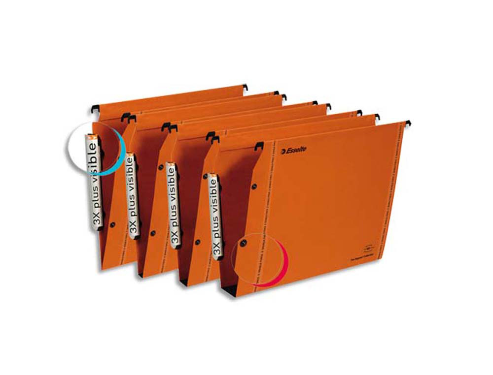 Dossier suspendu esselte dual kraft lmg 240g armoire entraxe 330mm h275mm fond v coloris orange boîte 25 unités