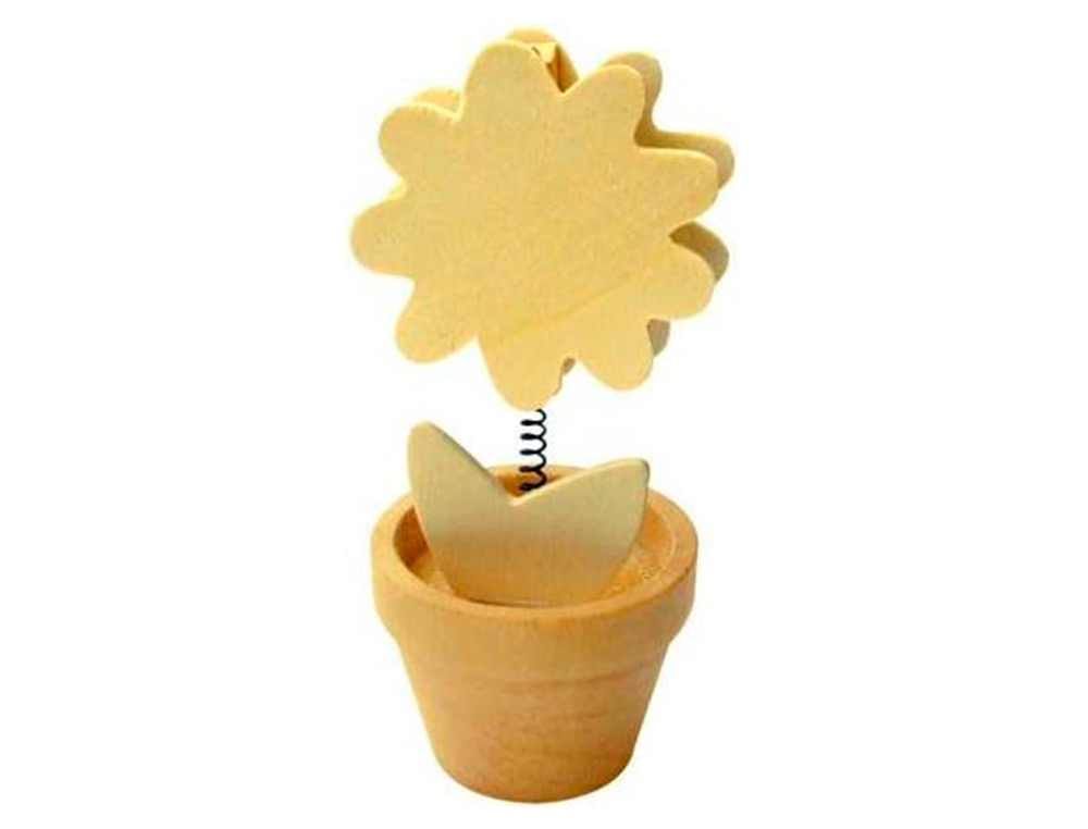 Clip mémo fantaisie bois sur ressort forme pot fleur 11cm