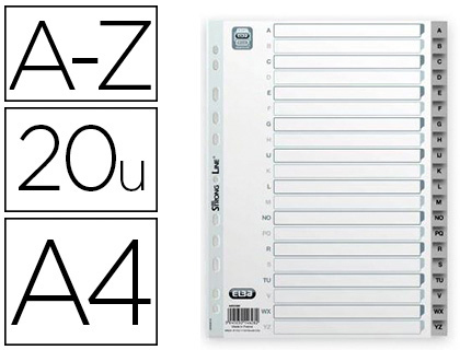 Intercalaire oxford polypropylène souple gris 20 positions a4 210x297mm désignation alphabétique onglets bicolores