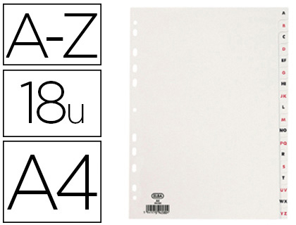 Intercalaire oxford carte satiné 160g 18 positions a4 210x297mm désignation alphabétiqu onglets rouge/noir