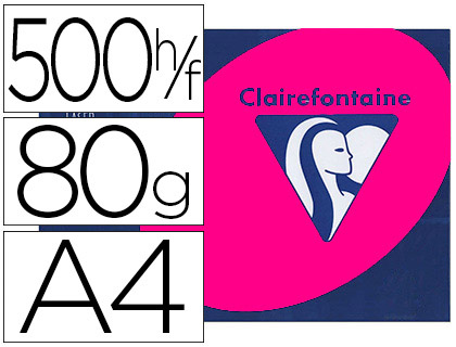 Papier couleur clairefontaine trophée multifonction a4 80g/m2 couleurs intenses rose fuchsia paquet 500 feuilles