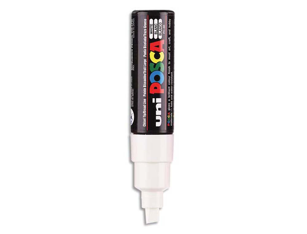Marqueur posca pc8k gouache encre inodore toutes surfaces pointe large biseautée couleur opaque couvrante blanc