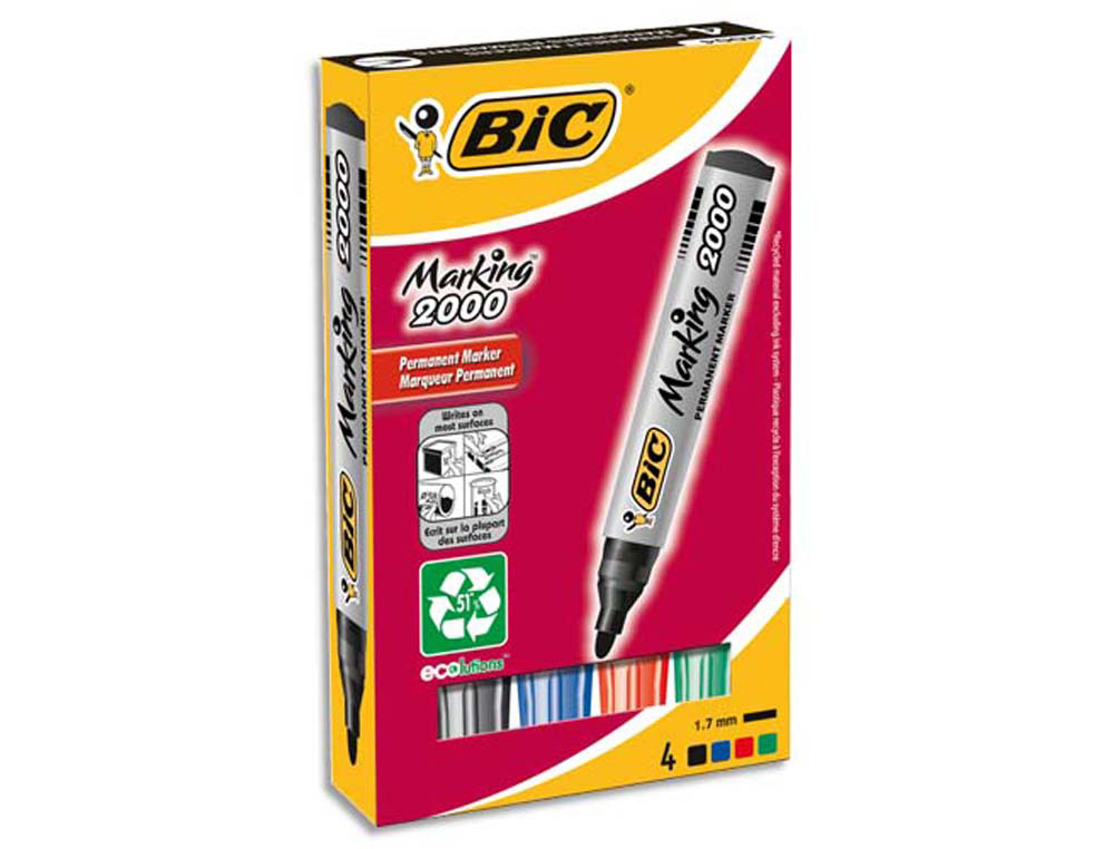 Marqueur bic permanent marking 2000 pointe ogive tracé 2.5mm corps plastique encre base alcool boîte 4 unités