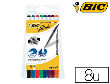Marqueur bic velleda 1721 effaçable pointe ogive 1mm encre alcool sans odeur corps plastique pochette 8 unités