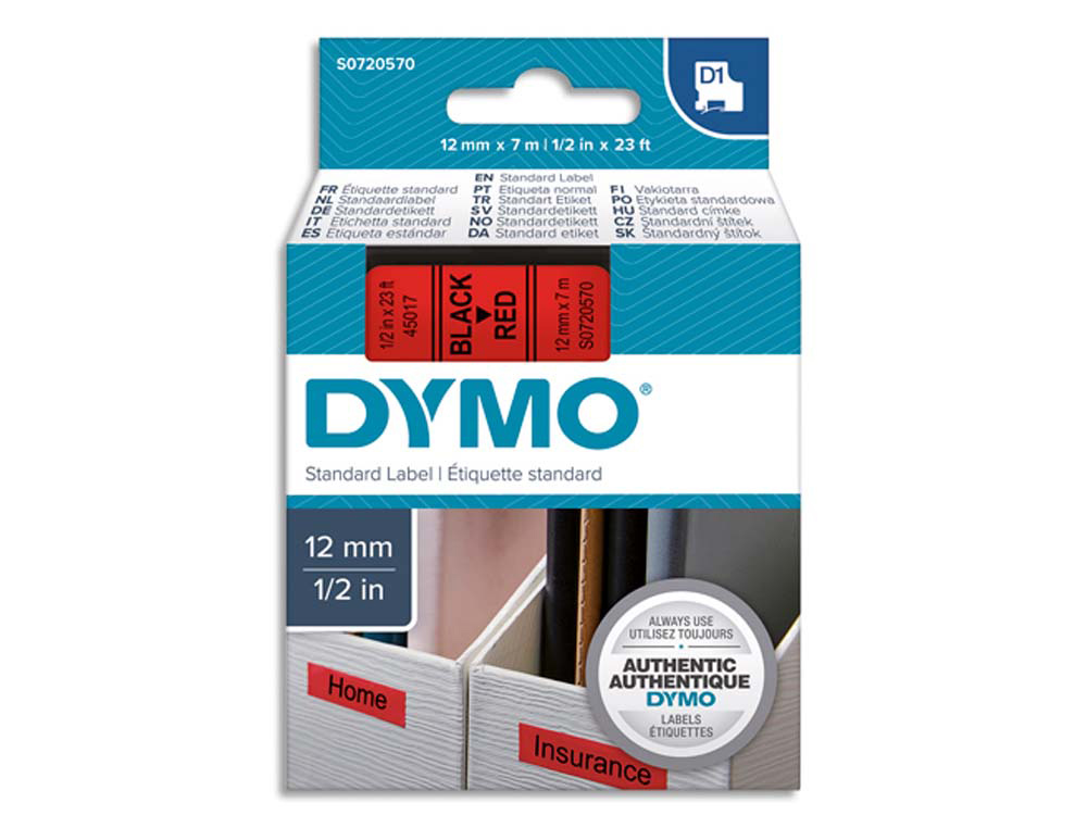 Ruban titreuse dymo d1 12mmx7m coloris impression noir/rouge