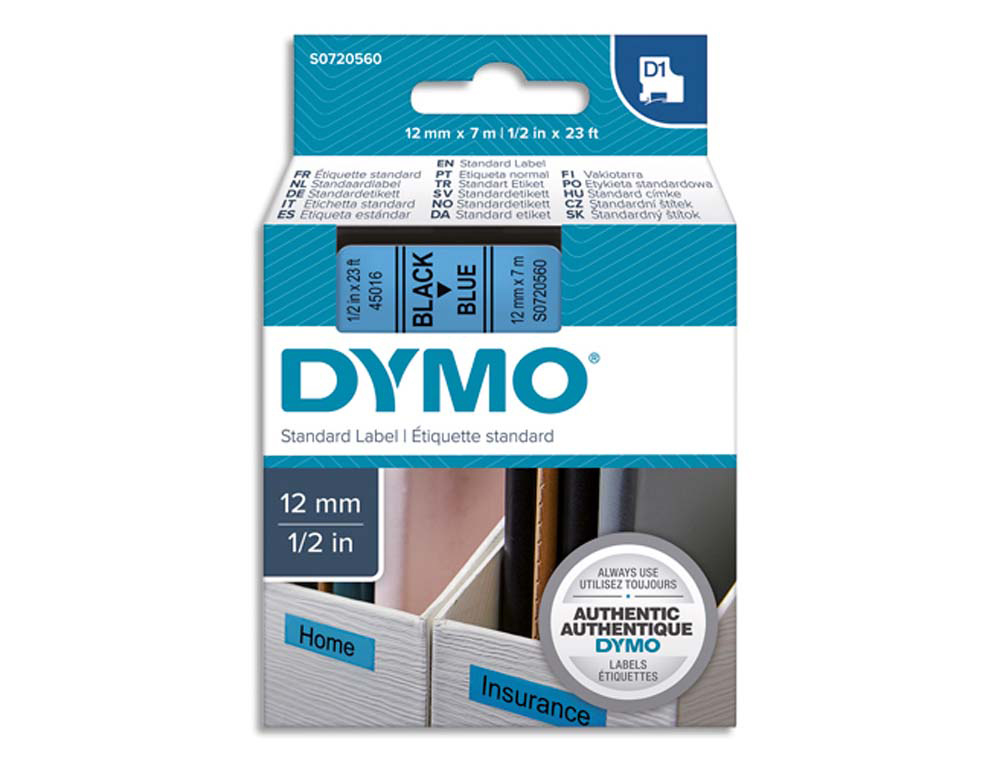 Ruban titreuse dymo d1 12mmx7m coloris impression noir/bleu