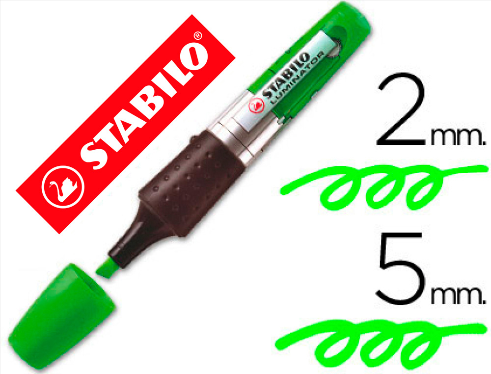 Surligneur stabilo luminator tracé 2/5mm encre liquide niveau visible base ergonomique couleur vert