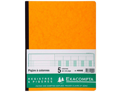 Registre piqûre exacompta colonnes 250x320mm 31 lignes 5 colonnes/page 80 pages