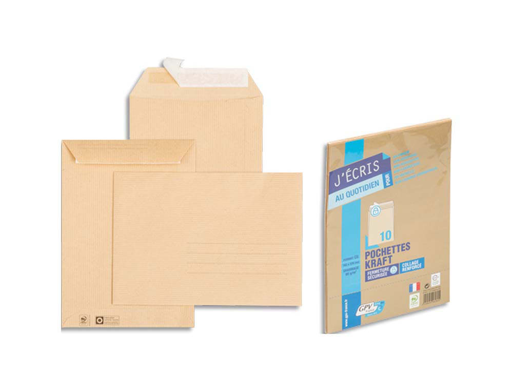 Pochette kraft gpv adhésive économique c5 162x229mm 90g paquet 10 unités