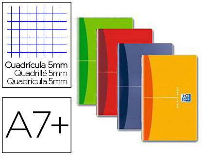 Carnet agrafé oxford essentials couverture pelliculée 9x14cm 96 pages 5x5mm coloris assortis