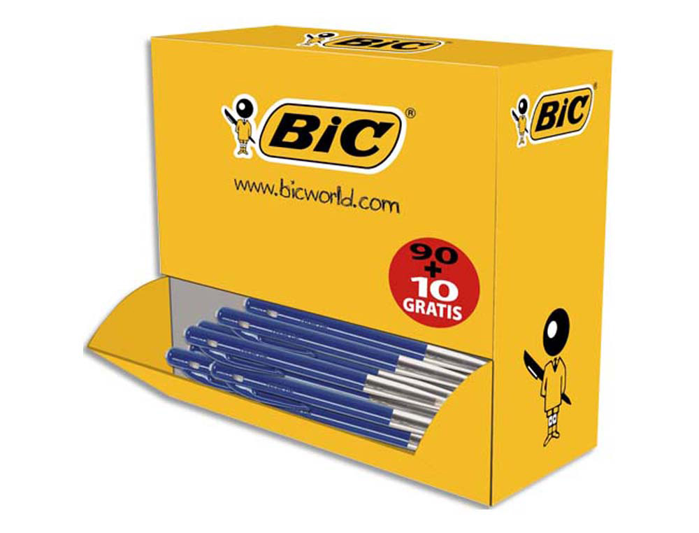 Stylo-bille bic m10 clic écriture moyenne 0.5mm rétractable côté stylo couleur bleu pack économique 100 unités