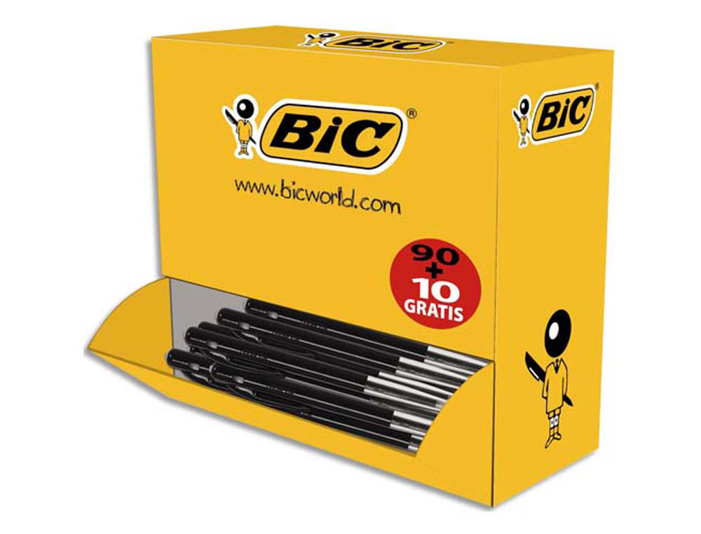 Stylo-bille bic m10 clic écriture moyenne 0.5mm rétractable côté stylo couleur noir pack économique 100 unités