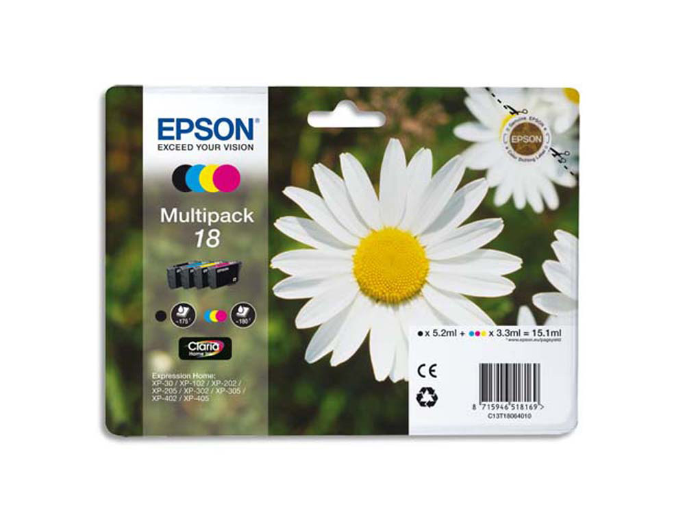 Cartouche d'encre original epson c13t18064010 noir/cyan/magenta/jaune pack 4 couleur