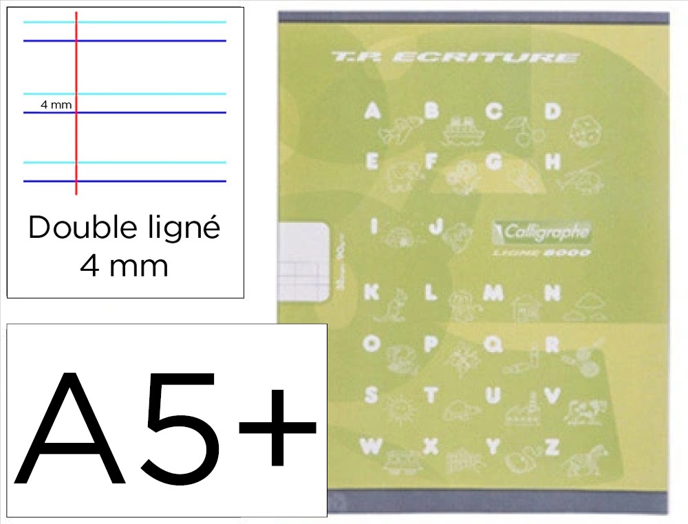 Cahier clairefontaine maternelle couverture carte offset 17x22cm 32 pages 16 double ligne 4mm/16 unies 90g vert