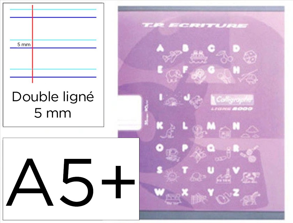 Cahier clairefontaine maternelle couverture carte offset 17x22cm 32 pages 16 double ligne 5mm/16 unies 90g violet