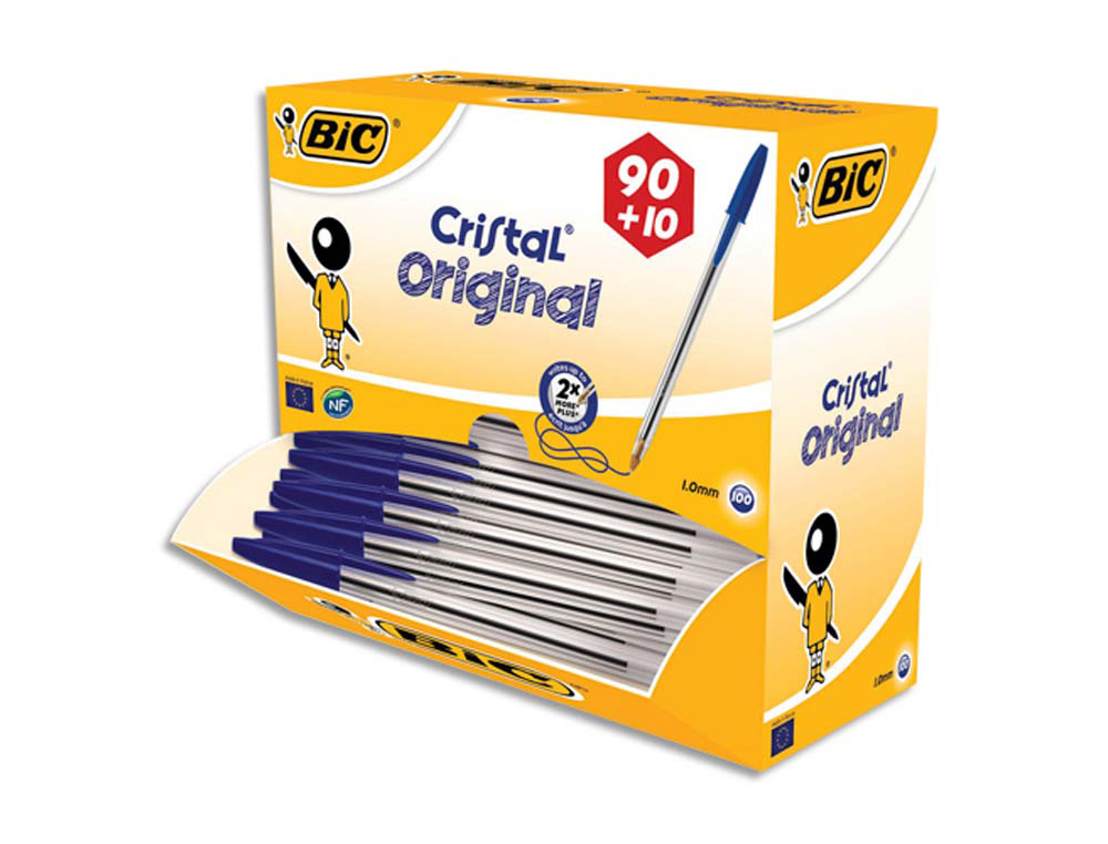 Stylo-bille bic cristal écriture moyenne 0.5mm encre classique bleue bille indéformable pack écomonique 100 unités