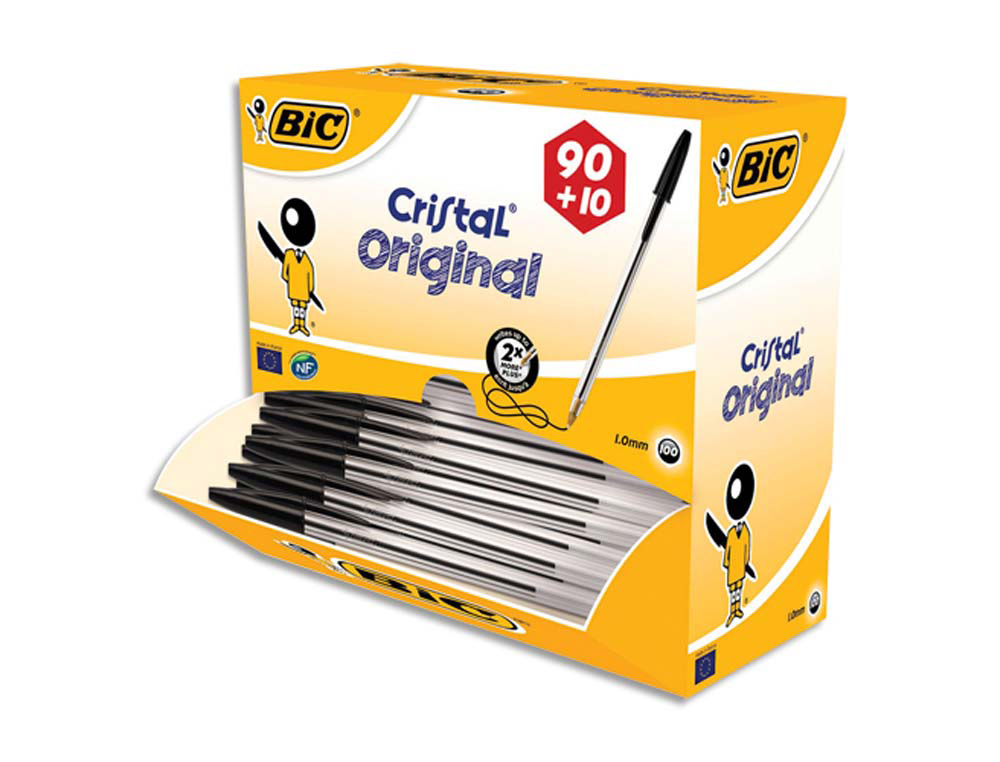 Stylo-bille bic cristal écriture moyenne 0.5mm encre classique noire bille indéformable pack économique 100 unités