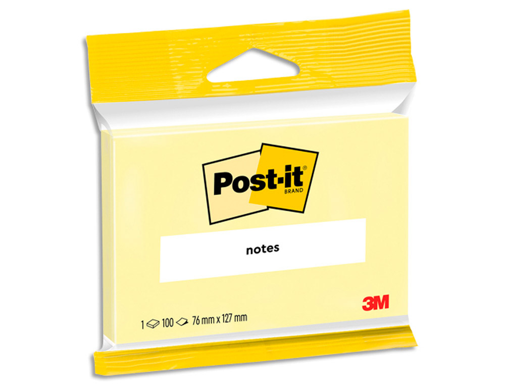 Bloc-notes post-it repositionnable 7,6x12,7cm 100 feuilles coloris jaune sachet pegboardable 1 bloc