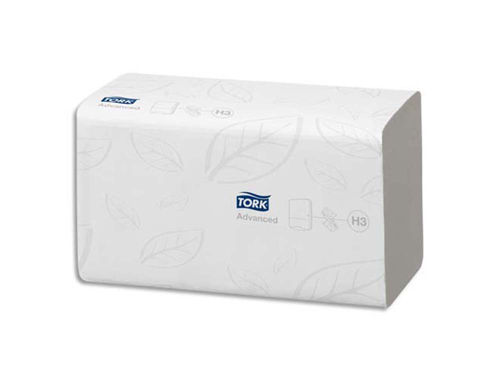 Essuie-mains tork h3 advanced plies en v delitable motif laurier 2 plis 23x23cm blanc colis 15 paquets 250 feuilles