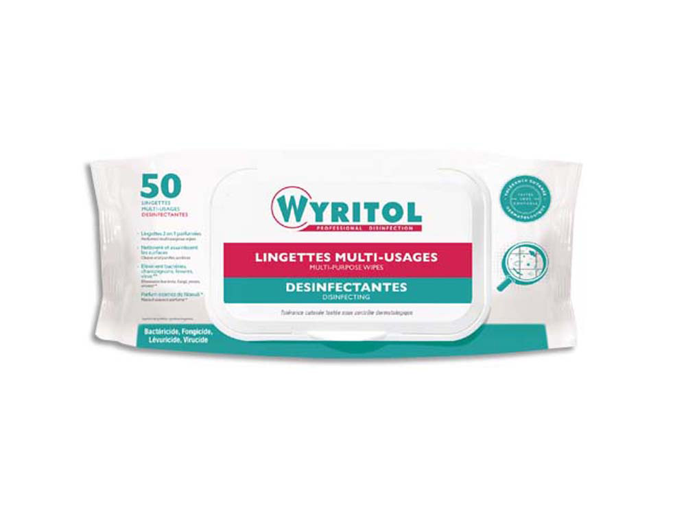 Lingettes desinfectantes wyritol multi usages a l essence de niaouli 50 unites