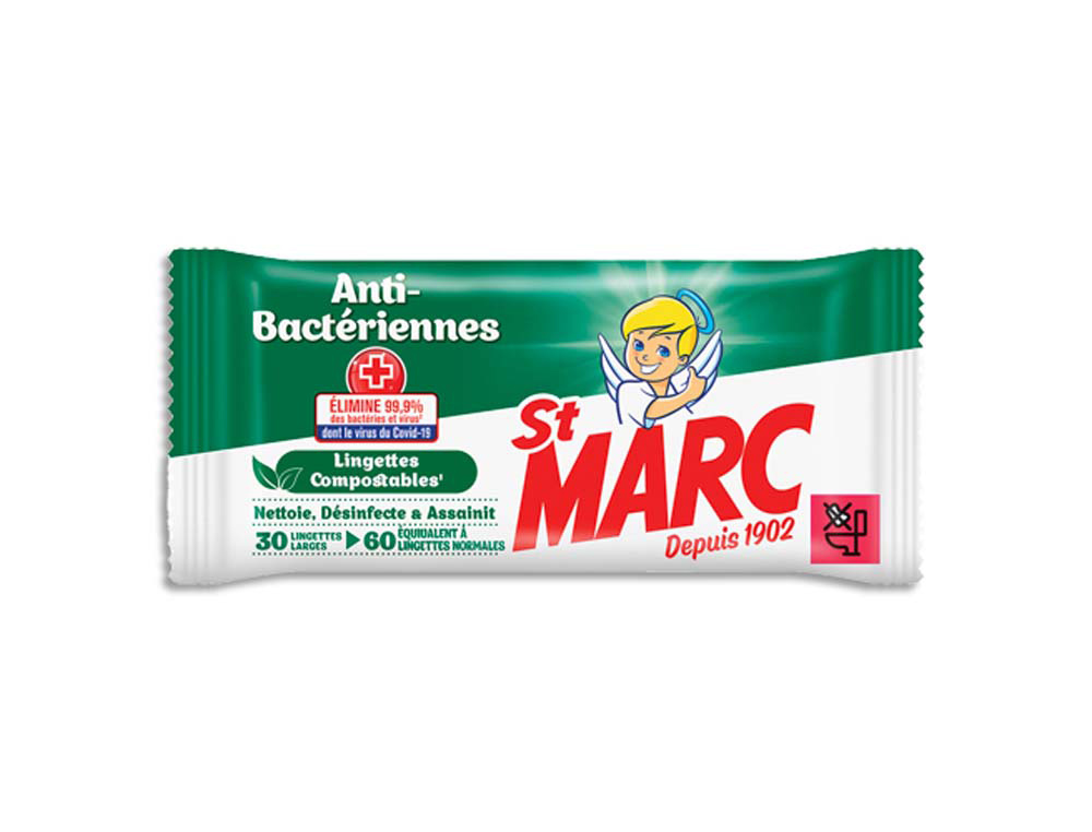 Lingettes antibacteriennes st marc 20 x 18 cm paquet 30 unites