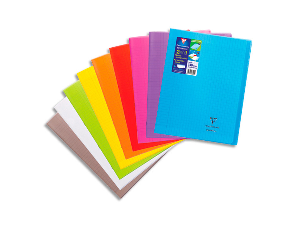Cahier clairefontaine koverbook piqure 24x32cm 140 pages seyes couverture polypropylene opaque coloris assortis