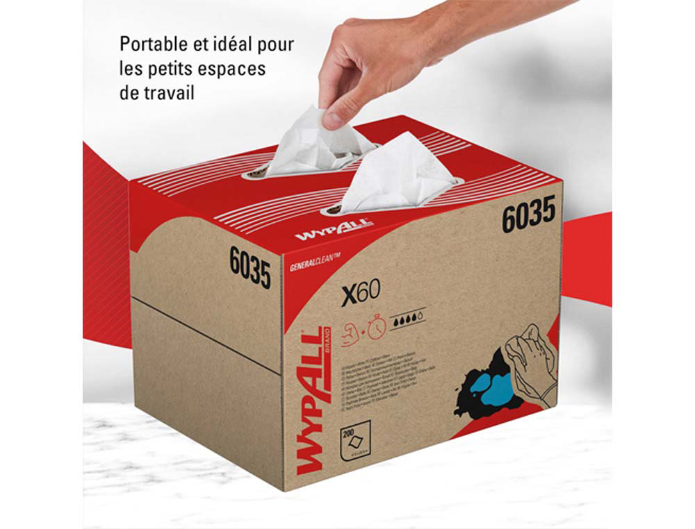 Essuyage wypall x60 en boîte distributrice coloris blanc dimensions l33 x h23,5 x p24,9 cm 200 formats