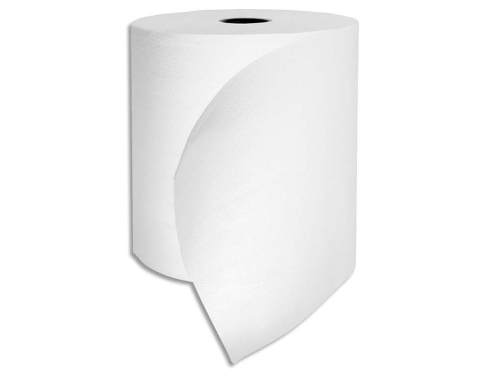 Essuie mains en bobine pure ouate de cellulose 2 plis longueur 140 m laize 19,40 cm coloris blanc 6 unites