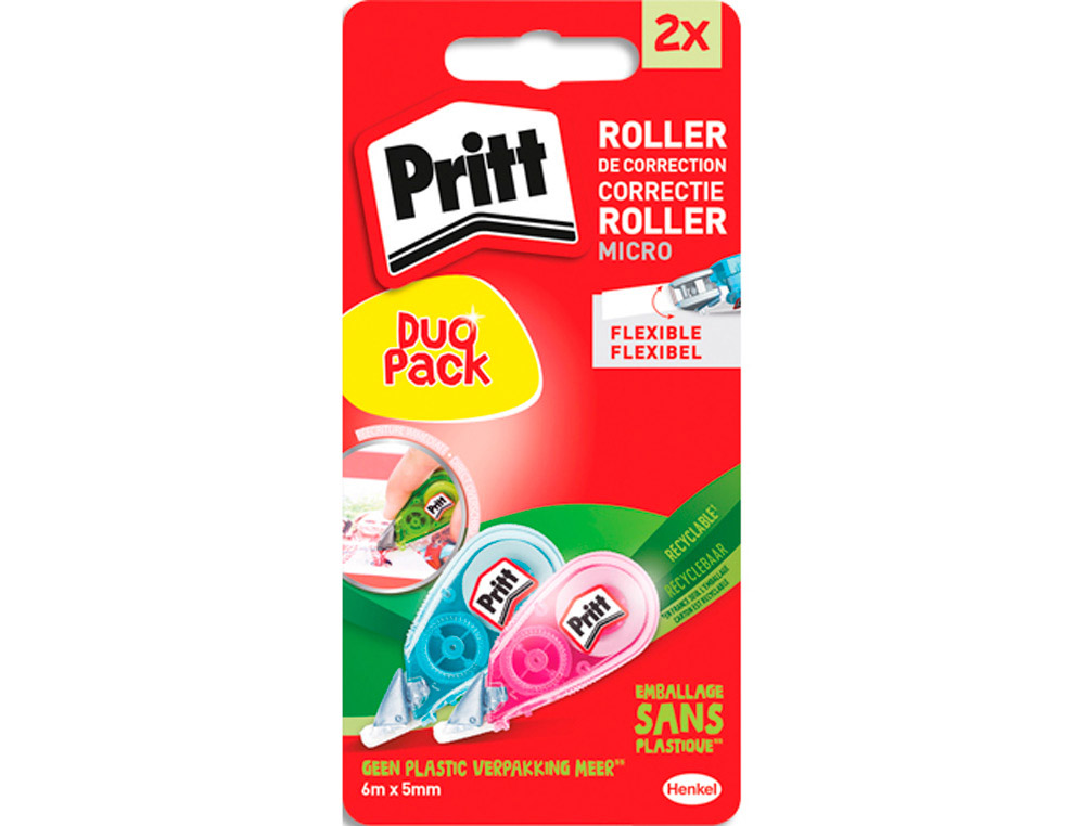 Roller de correction frontal jetable pritt mini avec capuchon de protection 5 mm x 6 m 2 unites