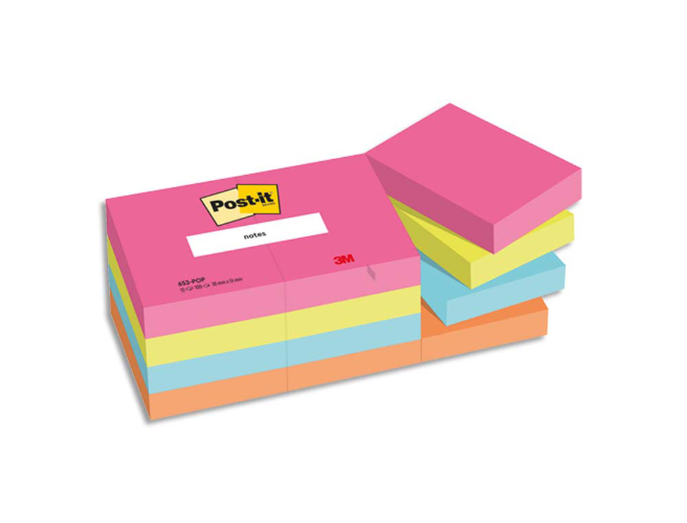 Notes post-it poptimistic 38 x 51 mm assorties 12 blocs de 100