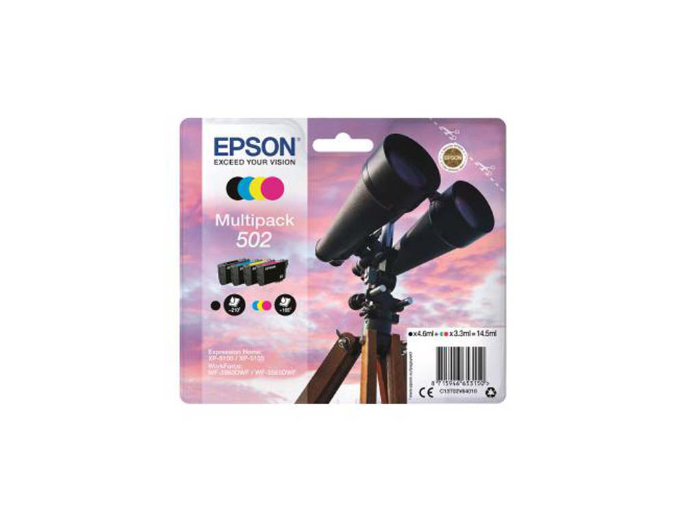 Cartouche d'encre original epson 502 165 p noir/cyan/magenta/jaune pack 4 couleur
