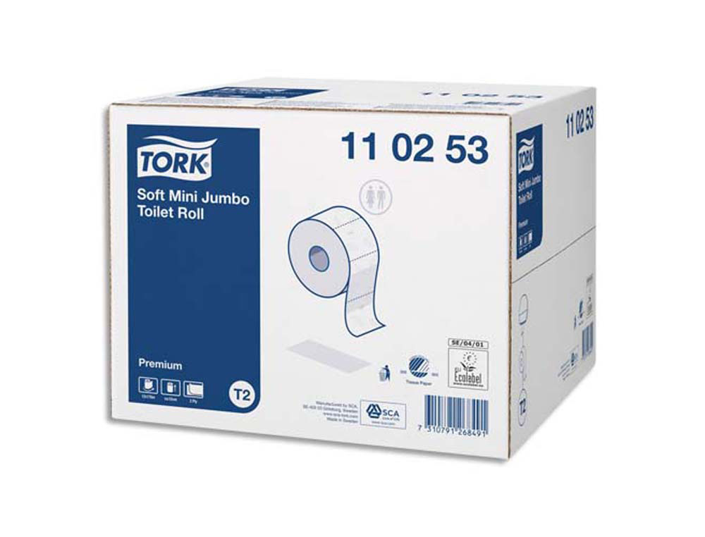 Papier toilette tork mini jumbo premium blanc 2 plis longueur 170 m diamètre 18 cm lot 12