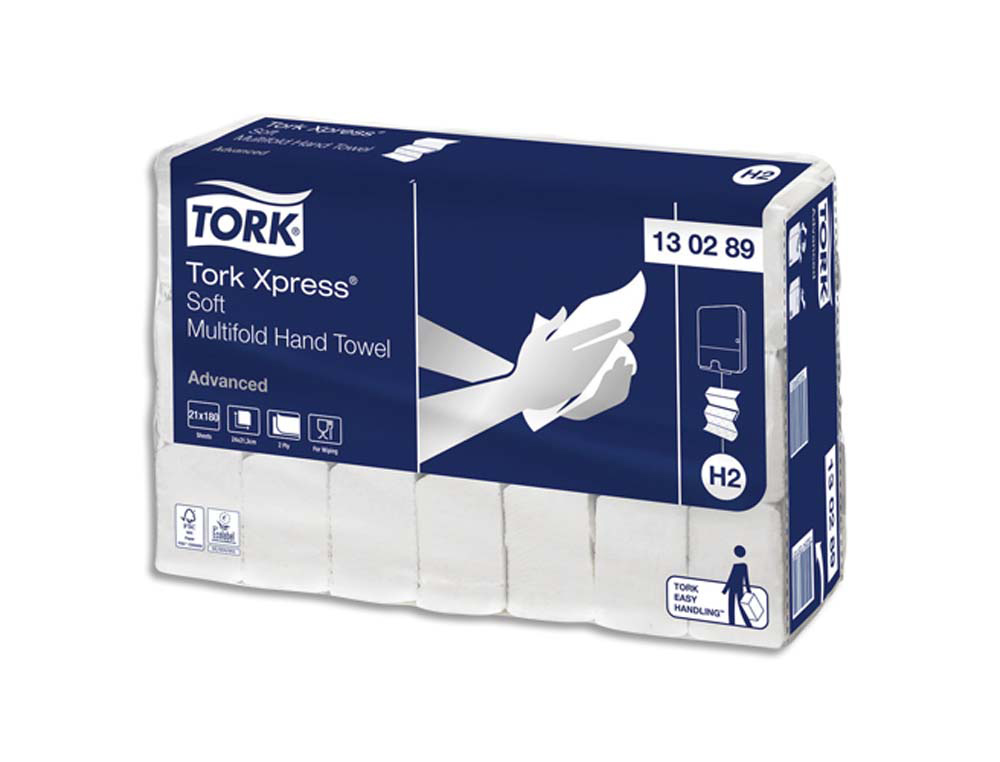 Essuie-mains tork xpress advanced doux blanc 2 plis format 24 x 21,3 cm colis 21 paquets