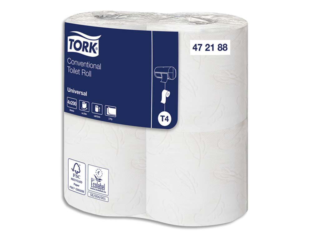 Papier toilette blanc 2 plis 200 feuilles universal tork lot 8 paquets de 6 rouleaux