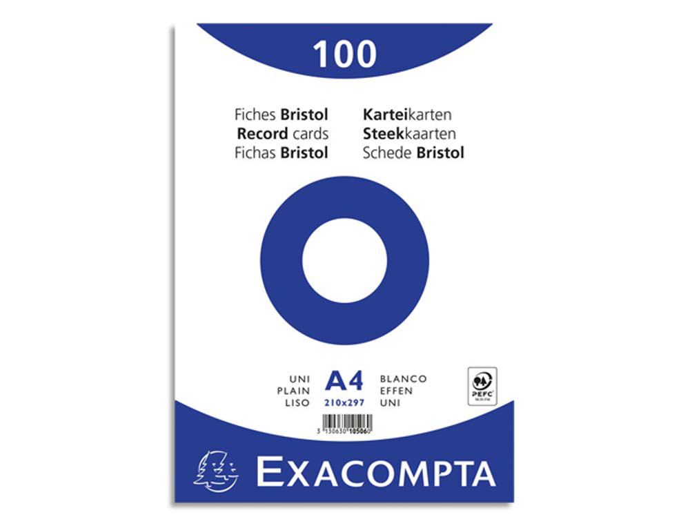 Fiches bristol exacompta a4 blanches non perforées sachet 100