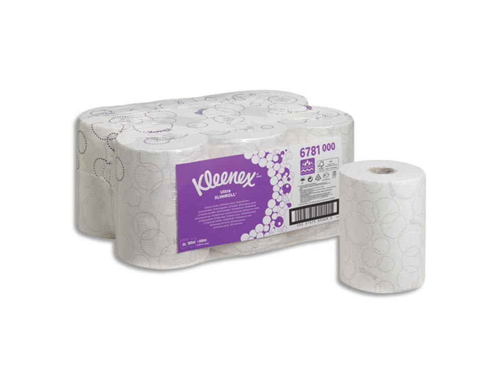 Essuie-mains kleenex slimroll blanc 2 plis longueur 100 m lot 6 pour aquarius