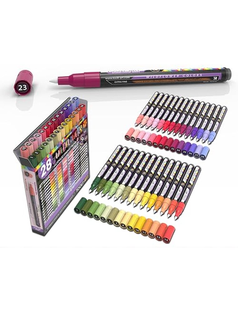 Set de marqueurs acryliques tooli fleurs sauvages couleurs assorties pointe 0,7 mm lot 28