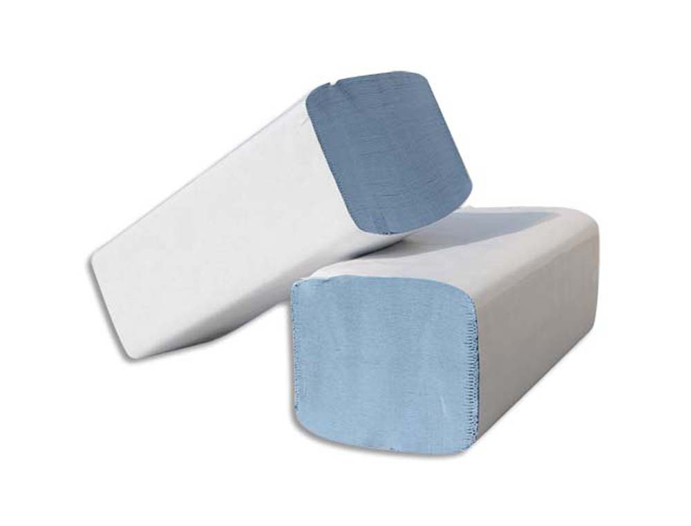 Essuie-mains bleus 2 plis pliage en w format 22 x 35 cm lot 30 paquets de 100