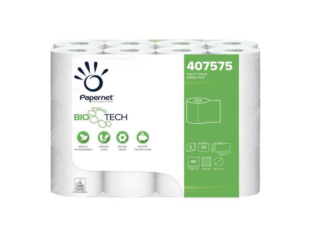 Papier toilette papernet biotech blanc 2 plis pure cellulose lot 24 rouleaux