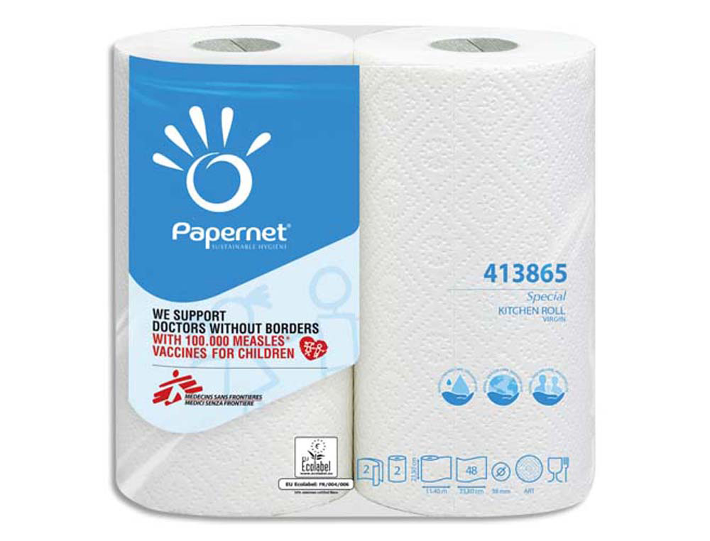 Essuie-tout papernet blanc 2 plis pure cellulose 48 formats lot 2 rouleaux