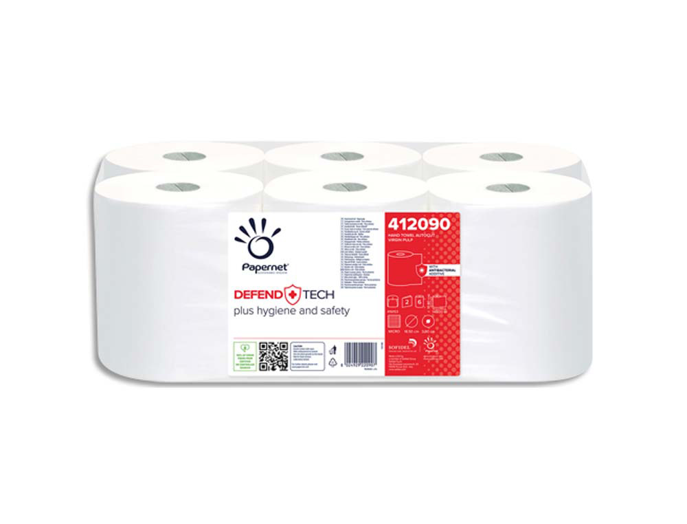 Essuie-mains papernet blanc 2 plis pure ouate de cellulose longueur 140 m pour autocut lot 6 bobines