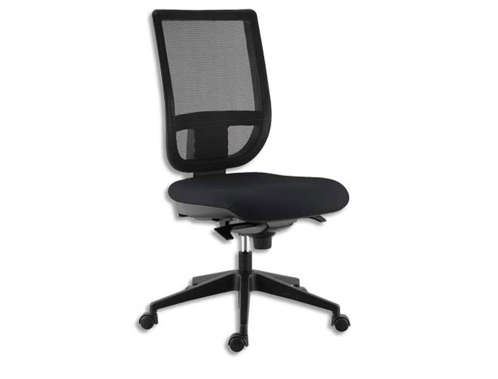 Siège tertio dossier résille assise tissu noir mécanisme synchrone piètement nylon sans accoudoirs