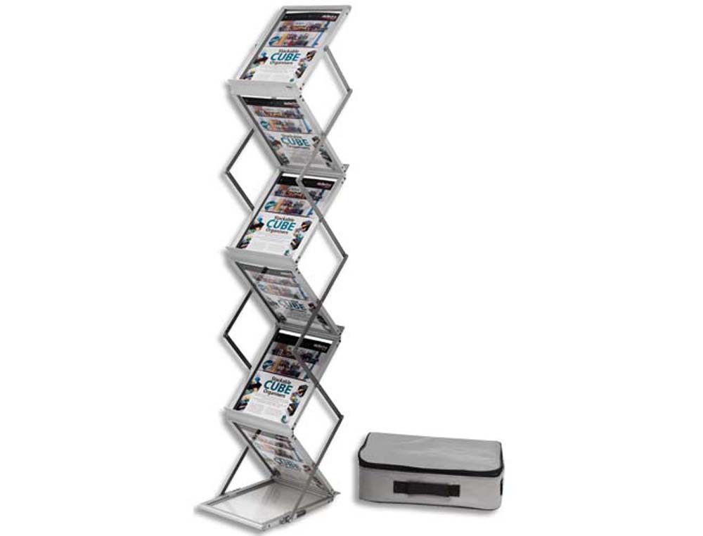 Présentoir deflecto sur pied aluminium pliable 6 niveaux a4