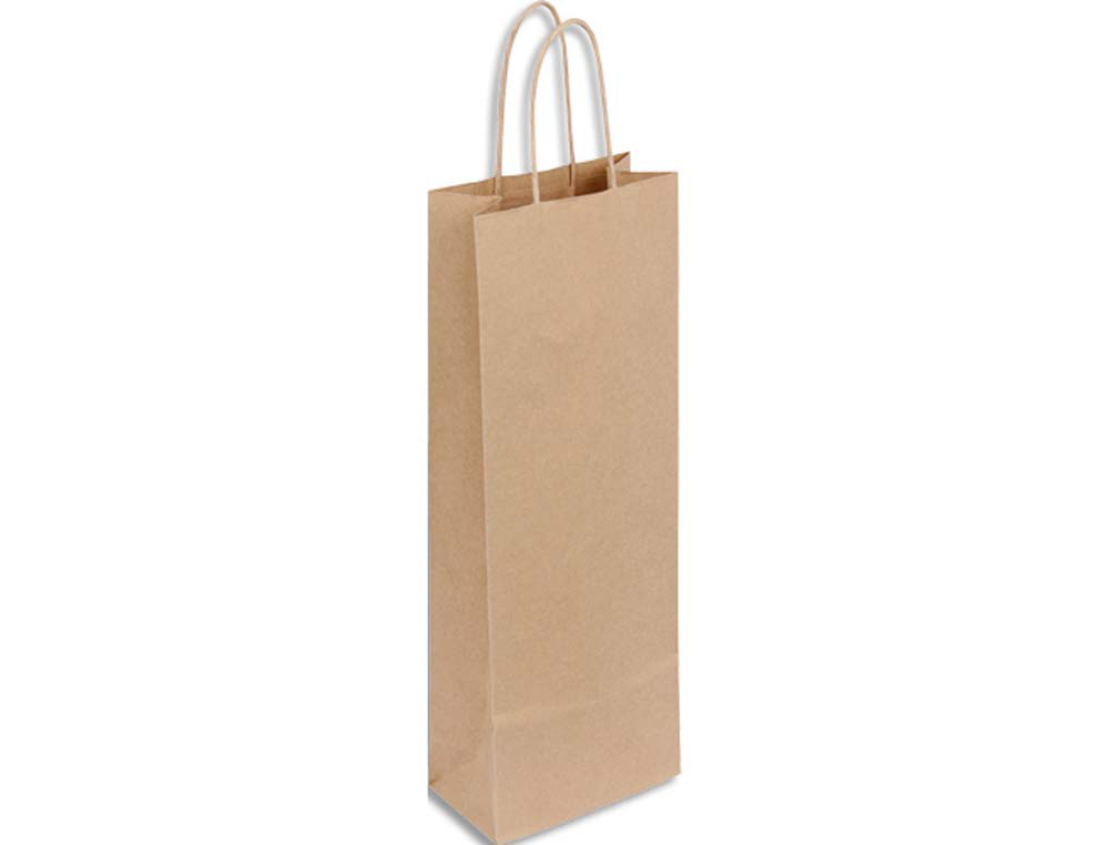 Sacs kraft economiques pour bouteille sans marque poignees torsadees 140 + 80 x 390 mm paquet de 50
