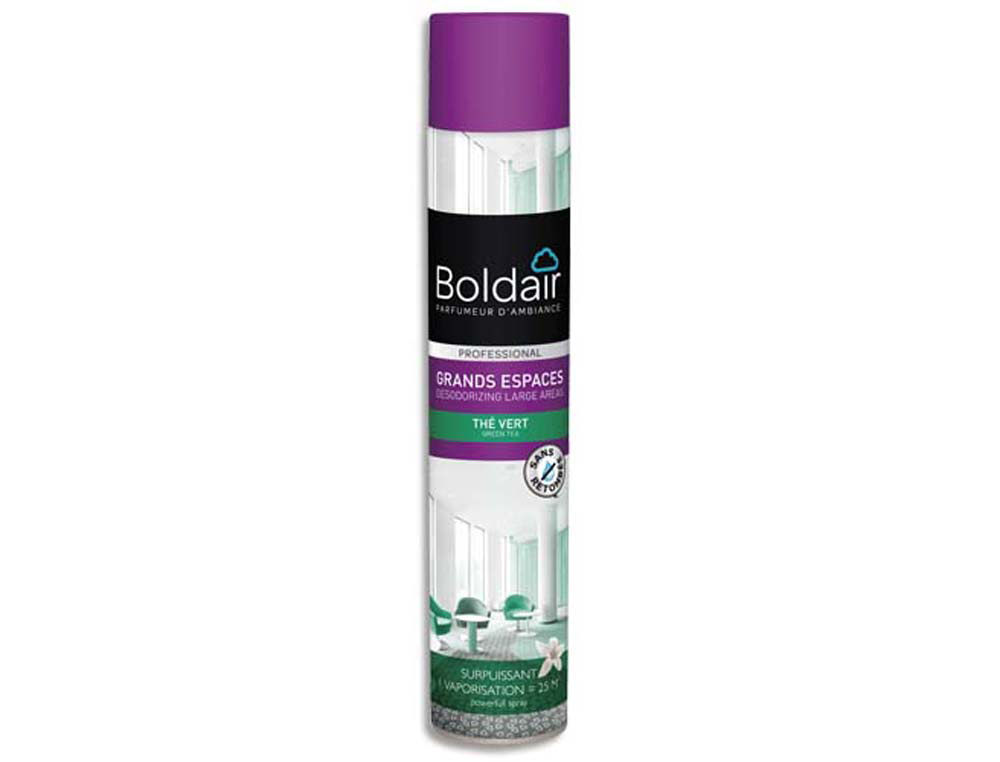 Desodorisant aerosol boldair 750 ml surpuissant grands espaces 25 m² parfum the vert professional