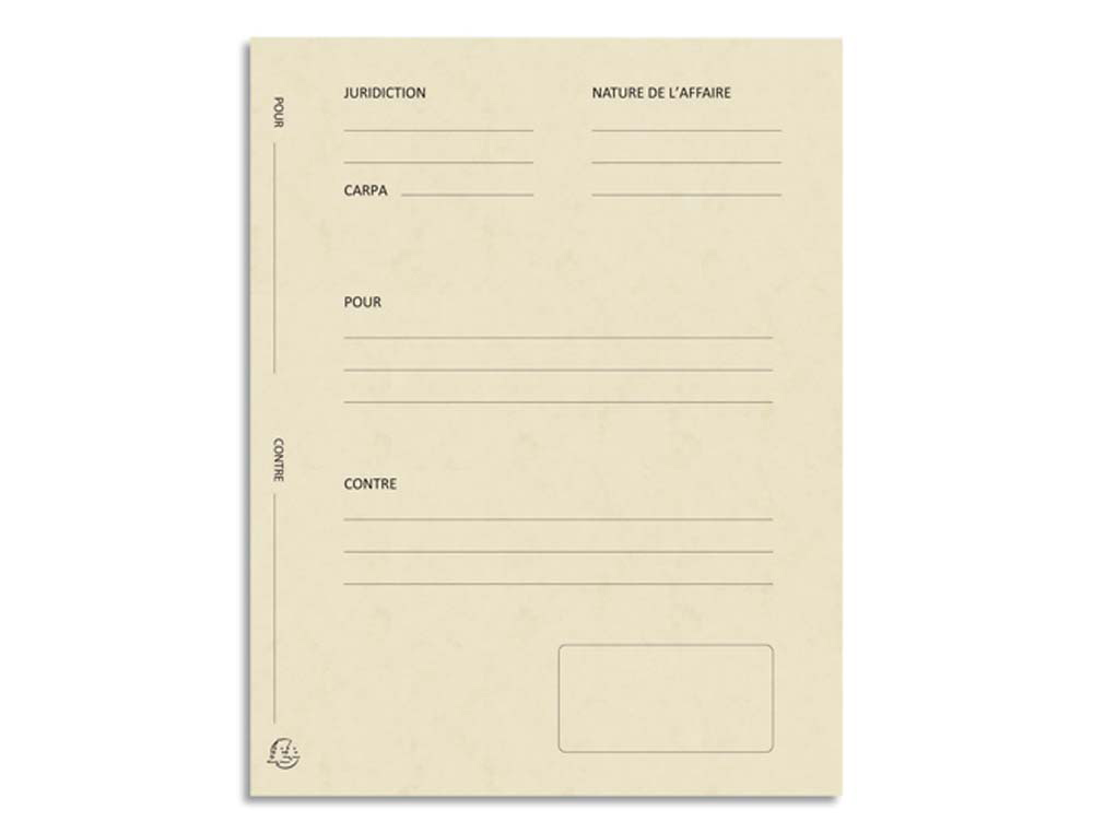 Dossiers de plaidoirie pre-imprimes exacompta carte 265g coloris ivoire paquet de 25