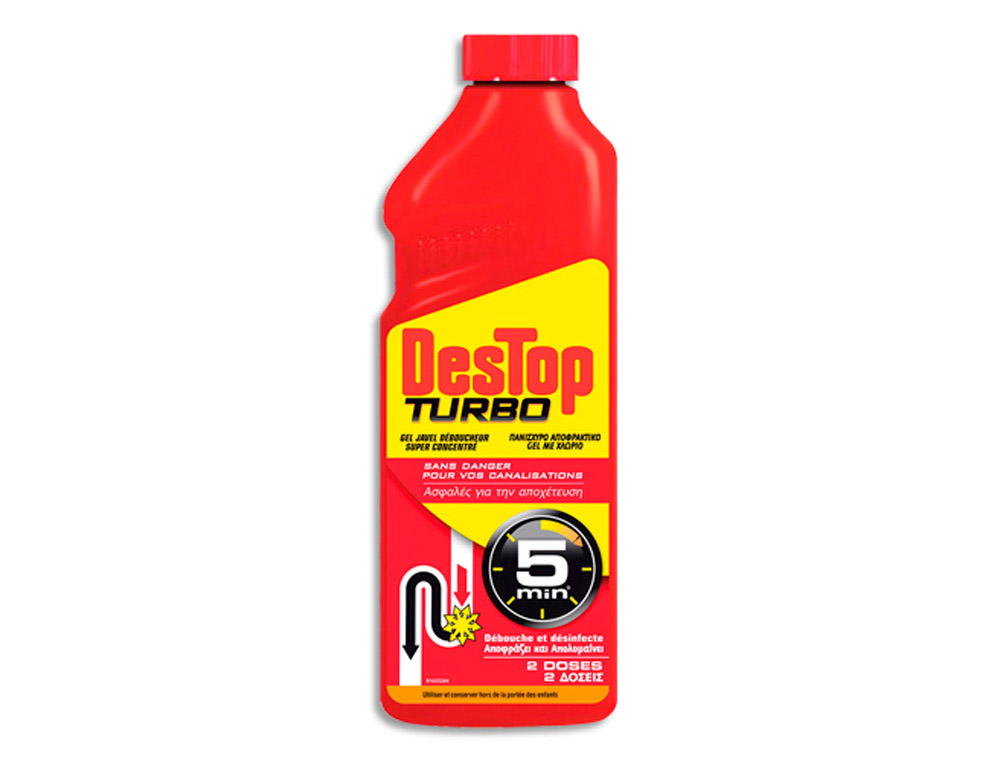 Gel javel destop turbo gel débouche et désinfecte formule concentrée flacon 1 litre