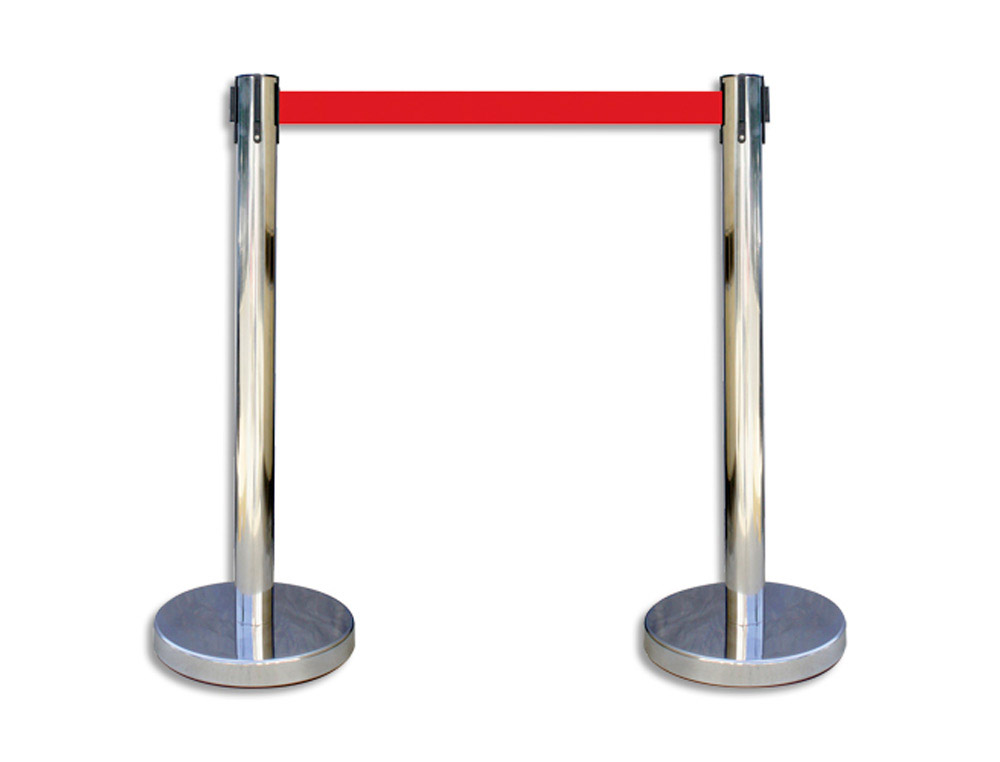 Kit de poteaux viso 2 poteaux chromés sangle rouge 2 m h91 cm