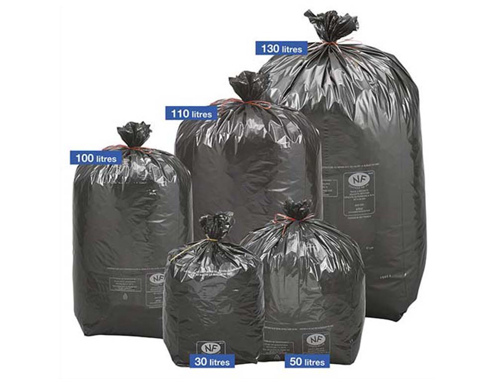 Sacs poubelle sans marque 130 litres renforcés noir 82 x 120 cm 34 microns nfe boîte 200